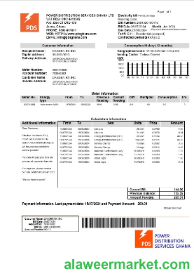 Ghana PDS electricity business utility bill template in Word and PDF formats